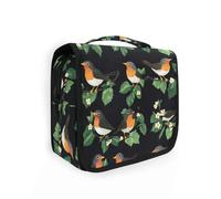 Simpatico American Robin Birds nero Makeup Bag con gancio appeso Essentials Cosmetic Bag per le donne con scomparti e maniglia
