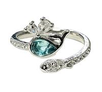 Simpatico anello a forma di balena da donna, anello da cocktail con apertura regolabile, gioielli alla moda con animali oceanici, impilabile, argento blu, gioiello unico regalo