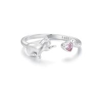 Simpatico Anello a Forma di Cuore di Gatto Aperto in Argento Sterling 925 con Zirconi Cubici Animale Domestico Regolabile Impilabile Anelli per Dita per Donne e Ragazze Gioielli Delicati Regali