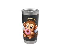 Simpatico angelo scimmia mangiare ciambella Cartoon design Bicchiere termico in acciaio inox doppia parete