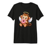 Simpatico Angelo Scimmia Mangiare Ciambella Cartoon Design Maglietta Premium