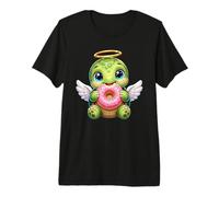 Simpatico Angelo Tartaruga con Ciambella Cartoon Design Maglietta Premium