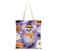 Simpatico animale grigio per Halloween Borsa di tela media per le donne con tasche con manici borse riutilizzabili Bulk Tote Bags regalo di nozze