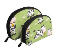 Simpatico animale mucca verde, Borsa per trucco a conchiglia Portamonete da donna Borsa da toilette piccola Borsa per cosmetici 2 pezzi