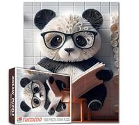 Simpatico animale panda seduto sul water puzzle per adulti 1000 pezzi bagno animali lettura libri puzzle di carta relax intrattenimento attività gioco educativo regalo unico 40 x 70 cm