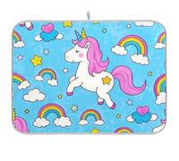 Simpatico animale unicorno arcobaleno blu riutilizzabile tappetino per asciugare piatto 18x24 rettangolare grande tappetino da appoggio decorativo per la casa essenziale