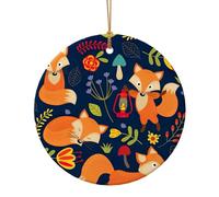 Simpatico animale volpe fiore stampa Natale collega regali per amici famiglia circolare ceramica natale appeso ornamenti per la decorazione dell'albero