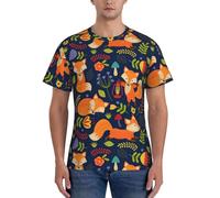 Simpatico animale volpe fiore stampa uomo praticità manica corta comoda t-shirt palestra uso quotidiano traspirante, Nero , S
