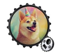 Simpatico apribottiglie rotondo Happy Shiba Inu magnetico per frigorifero, bevande, birra, apribottiglie per frigorifero, cucina, ufficio