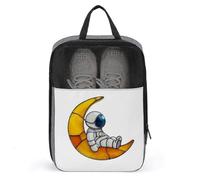 Simpatico astronauta seduto sulla luna crescente borsa per scarpe da viaggio uso quotidiano anti-polvere porta scarpe da golf