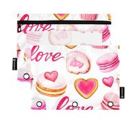 Simpatico astuccio a 3 anelli con motivo di torte rosa e rosse, con cerniera, trasparente, per la scuola, 24,9 x 18 cm, confezione da 2
