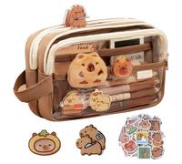 Simpatico astuccio Capybara, cancelleria Capybara viene fornito con 10 adesivi+2 spille+1 astuccio per penne multistrato di grande capacità per bambole (marrone)
