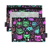 Simpatico astuccio con 3 anelli a forma di gatto stregoneria, con cerniera, 2 pezzi, trasparente, per cosmetici, casa, viaggi, biglietti