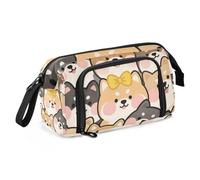 Simpatico astuccio con cane Shiba Inu in stile cartone animato, grande capacità, astuccio speciale con manico, per donne al liceo