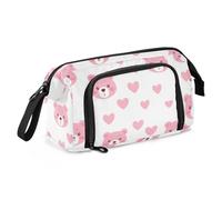 Simpatico astuccio con orso rosa in stile cartone animato, grande capacità, astuccio con manico, per infermiere per il rientro a scuola