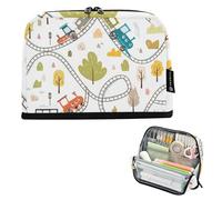 Simpatico astuccio con treni in cartone animato con tracce beige astuccio con cerniera astuccio grande astuccio per matite carino borsa per pennarelli per ragazze stampe artistiche college preppy