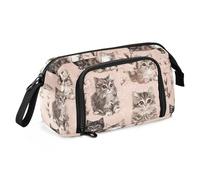 Simpatico astuccio Maine Cooncats color oro rosa di grande capacità, con cerniera, pennello e astuccio per matite per cosmetici da donna