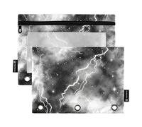 Simpatico astuccio per 3 raccoglitori ad anelli, spazio esterno, grigio nebulosa con cerniera, astuccio scolastico, tasche trasparenti personalizzate, 24,9 x 18 cm, 2 confezioni