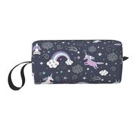 Simpatico astuccio per cosmetici con stampa arcobaleno con animali marini, custodia da viaggio, borsa organizer con cerniera per un accesso rapido