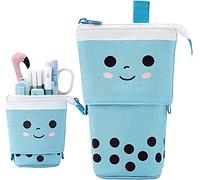 Simpatico astuccio per matite Bubble Tea con supporto telescopico per cancelleria, portapenne in piedi Borsa per cosmetici retrattile, con borsa per organizer a pois per ragazze, studenti, donne