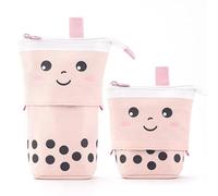 Simpatico astuccio per matite Bubble Tea con supporto telescopico per cancelleria, portapenne in piedi Borsa per cosmetici retrattile, con borsa per organizer a pois per ragazze, studenti, donne