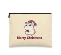 Simpatico astuccio per trucchi, borsa per cosmetici da donna, borsa per cosmetici con criceto Merry Christmas per donne, piccola borsa portatile in tela con cerniera, borsa da toilette per le vacanze