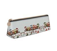 Simpatico astuccio portatile in pelle con gufo natalizio su ramo classico design triangolare con grande capacità di archiviazione, bianco, Taglia unica, Astuccio per trucchi