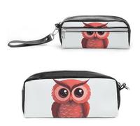 Simpatico astuccio rosso a forma di gufo, grande capacità, in pelle, con cerniera, portatile, piccola borsa per il trucco, organizer per forniture per ufficio, per donne e uomini