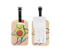 Simpatico avocado con etichetta per bagaglio con cappello di Babbo Natale per ragazza, donna, bambino, etichetta per bagaglio da viaggio in pelle 1 pezzo