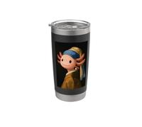 Simpatico Axolotl con un orecchino di perle divertente dipinto Vermeer Bicchiere termico in acciaio inox doppia parete