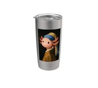 Simpatico Axolotl con un orecchino di perle divertente dipinto Vermeer Bicchiere termico in acciaio inox doppia parete