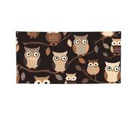 Simpatico banner e cartelli marroni con gufi in stile cartone animato per esterni e interni, decorazione per feste, striscione personalizzato con occhielli sfondo di compleanno poster sfondo