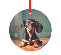 Simpatico bassotto con stampa di bassotto rotondo in vetro per albero di Natale appeso ornamenti di Natale per feste di Natale decorazioni per la casa regali