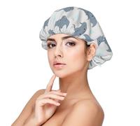 Simpatico berretto in raso grigio con bolle di razza per donne che dormono, doppio strato regolabile in raso per capelli ricci