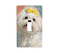 Simpatico bianco Shih Tzu Dog Light Switch Cover Decorativo Singolo Toggle 1 Gang Piastra da Parete per Cucina Agriturismo Camera da letto Bagno Art Decor