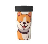 Simpatico bicchiere con cane Shiba Inu con coperchio e manico, 500 ml, in acciaio inox, per bevande calde e fredde, tazza da caffè isolata a doppia parete, riutilizzabile, regalo di compleanno