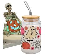 Simpatico bicchiere di Halloween in con coperchi e cannucce, fantasma bicchiere di caffè freddo - 400 ml tazza dolce con coperchi per donne, adolescenti, bambini - caffè freddo festivo