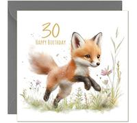 Simpatico biglietto di auguri per il 30° compleanno, motivo: volpe ad acquerello, per 30° anno, trentesimo, trentesimo, trenta,