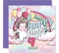 Simpatico biglietto di auguri per il 9° compleanno - Avventura magica con unicorno - arcobaleno pastello e palloncini portano allegria - 145 mm quadrato, busta inclusa