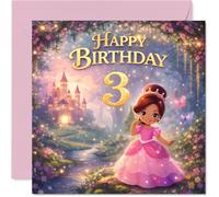 Simpatico biglietto di auguri per il terzo compleanno - Magici auguri di compleanno - Principessa rosa e castello scintillante con farfalle - 145 mm quadrato, busta inclusa