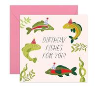Simpatico biglietto di compleanno a tema pesce per donne e uomini, con scritta in lingua inglese "Birthday Fish for You!", regalo per amici, colleghi, colleghi, bestie, BFF, mamma, papà, fratello,