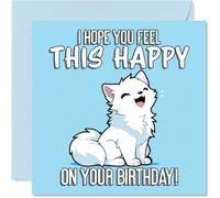 Simpatico biglietto di compleanno - Bursting with Birthday Cheer - Happy Cartoon Dog su uno sfondo blu brillante - Sure to Lift Anyone's Spirits - 145 mm quadrato, busta inclusa