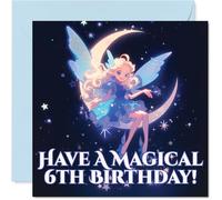Simpatico biglietto di compleanno - Sprinkle a Little Magic - Fata stravagante su una luna crescente e stelle - design sognante per un momento di compleanno davvero speciale - quadrato da 145 mm