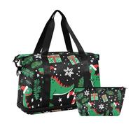 Simpatico borsone da viaggio con dinosauri natalizi con bastoncini di zucchero, borsa da viaggio con borsa da toilette per trekking, grande capacità, carino Natale dinosauri candy cane, 1 size