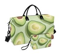 Simpatico borsone da viaggio oversize con avocado in stile cartone animato, borsa da viaggio per la notte, borsa da palestra con borsa da toeletta per viaggio pieghevole, Avocado Carino Cartoon, 1
