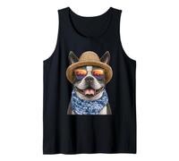 Simpatico Boston Terrier con Occhiali da Sole e Cappello di Paglia Bostie Dog Canotta