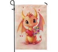 Simpatico bouquet da giardino a forma di cuore di drago, arancione adorabile drago con cuore, decorazione da giardino, doppia faccia in iuta primaverile estate decorazione per prato all'aperto 30,5 x