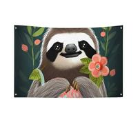 Simpatico bradipo bandiera 0,9 x 1,5 m no dissolvenza bandiera di benvenuto giardino cortile casa bandiere decorative giardino cortile segno interno esterno banner festa decorazione casa