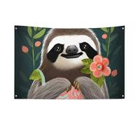 Simpatico bradipo bandiera 0,9 x 1,5 m no dissolvenza bandiera di benvenuto giardino cortile casa bandiere decorative giardino cortile segno interno esterno banner festa decorazione casa