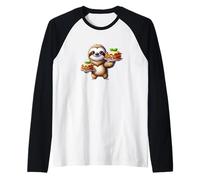 Simpatico bradipo cartone animato con lasagne Maglia con Maniche Raglan